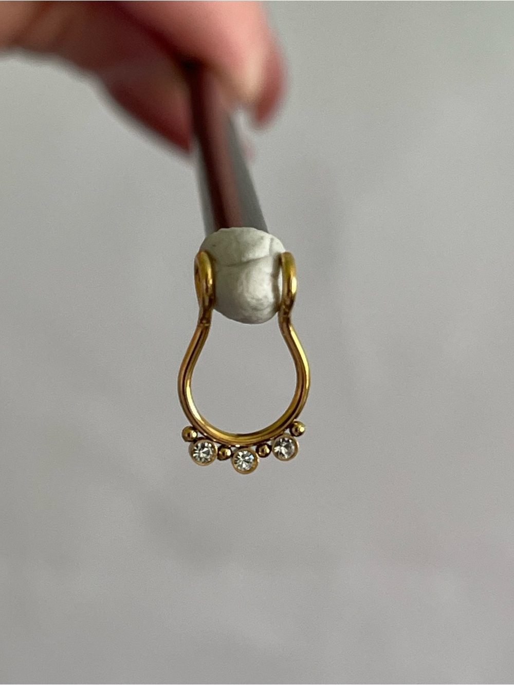 Gold Septum Clip On Hoop with Crystal Accents - Picture 2 of 6